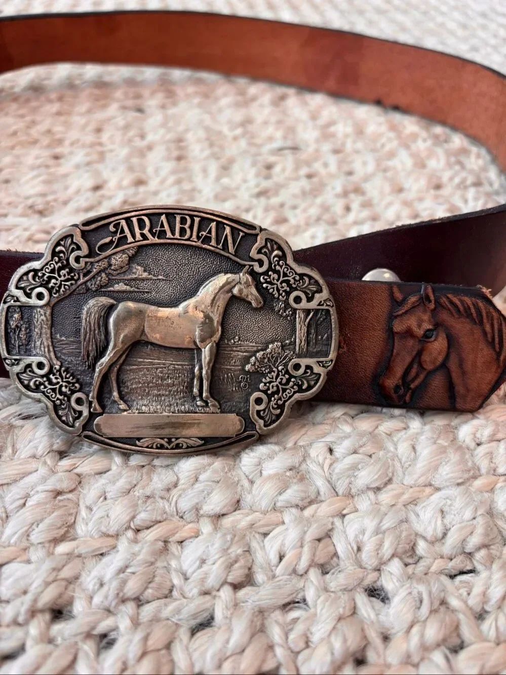 Vintage Genuine Leather Arabian Horse Solid Brass Western Equestrian Belt, luxur - Picture 3 of 9